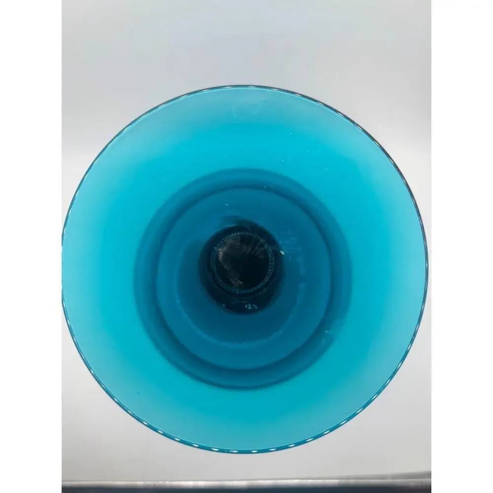 Vintage Mid-Century Modern Turquoise Blue Glass Chalice / Goblet